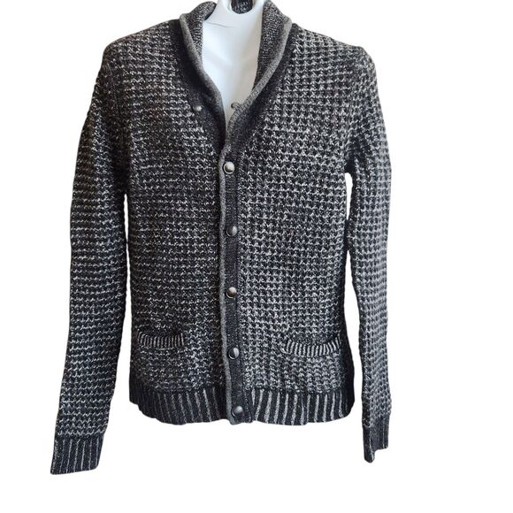 Rag & Bone Mens Cotton/Wool Cardigan-Shawl Collar-Dark Slub Knit-Tag XL (Fits S) - Picture 1 of 12